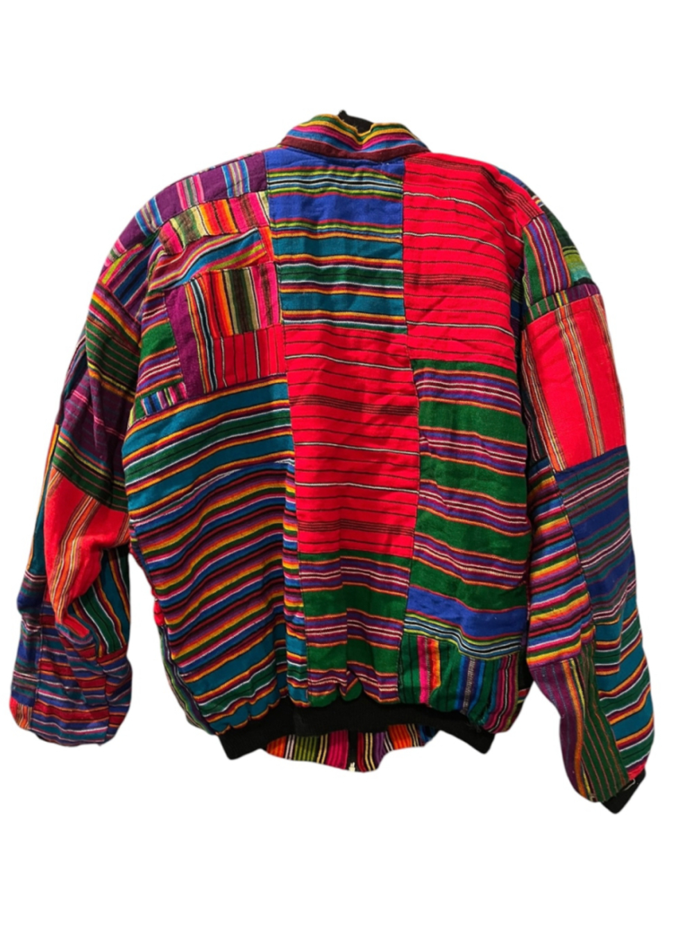 Vintage 90s Guatemalan Patchwork Bomber Jacket Woven Boho Hippie Festival Medium - Picture 2 of 13